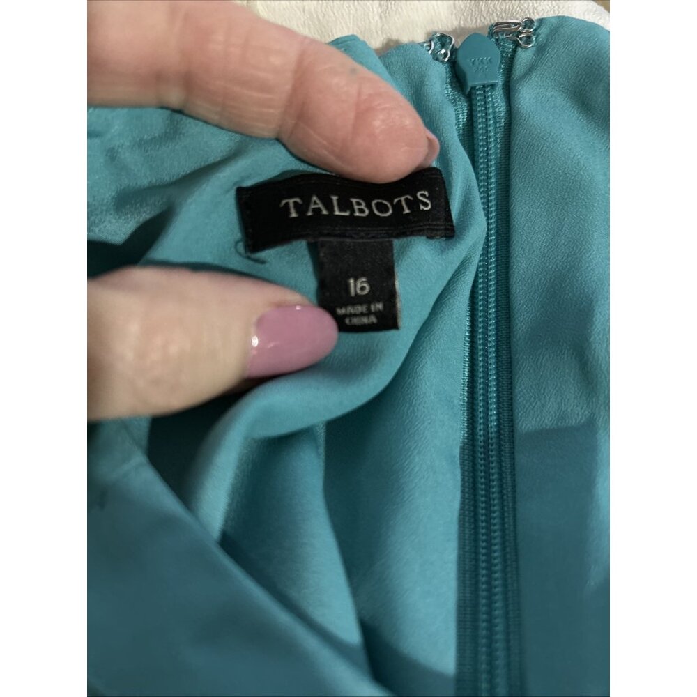 Talbots Women 16 Teal 100% Silk Sleeveless Dress Fit & Flare Sheath Dress - Picture 9 of 10